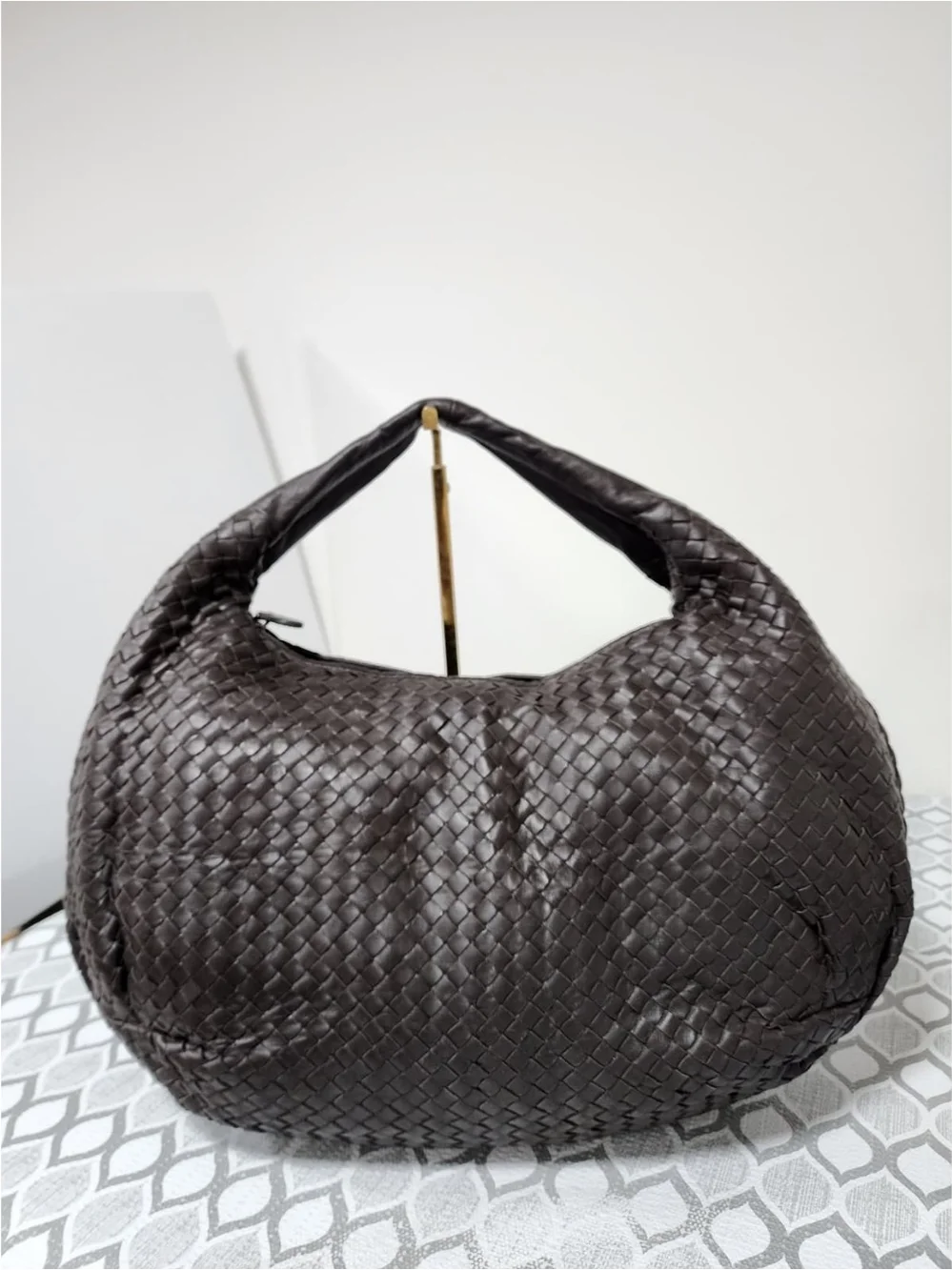 BOTTEGA VENETA Ebano Intrecciato Woven Nappa Leather Large Belly Hobo Bag Chocol